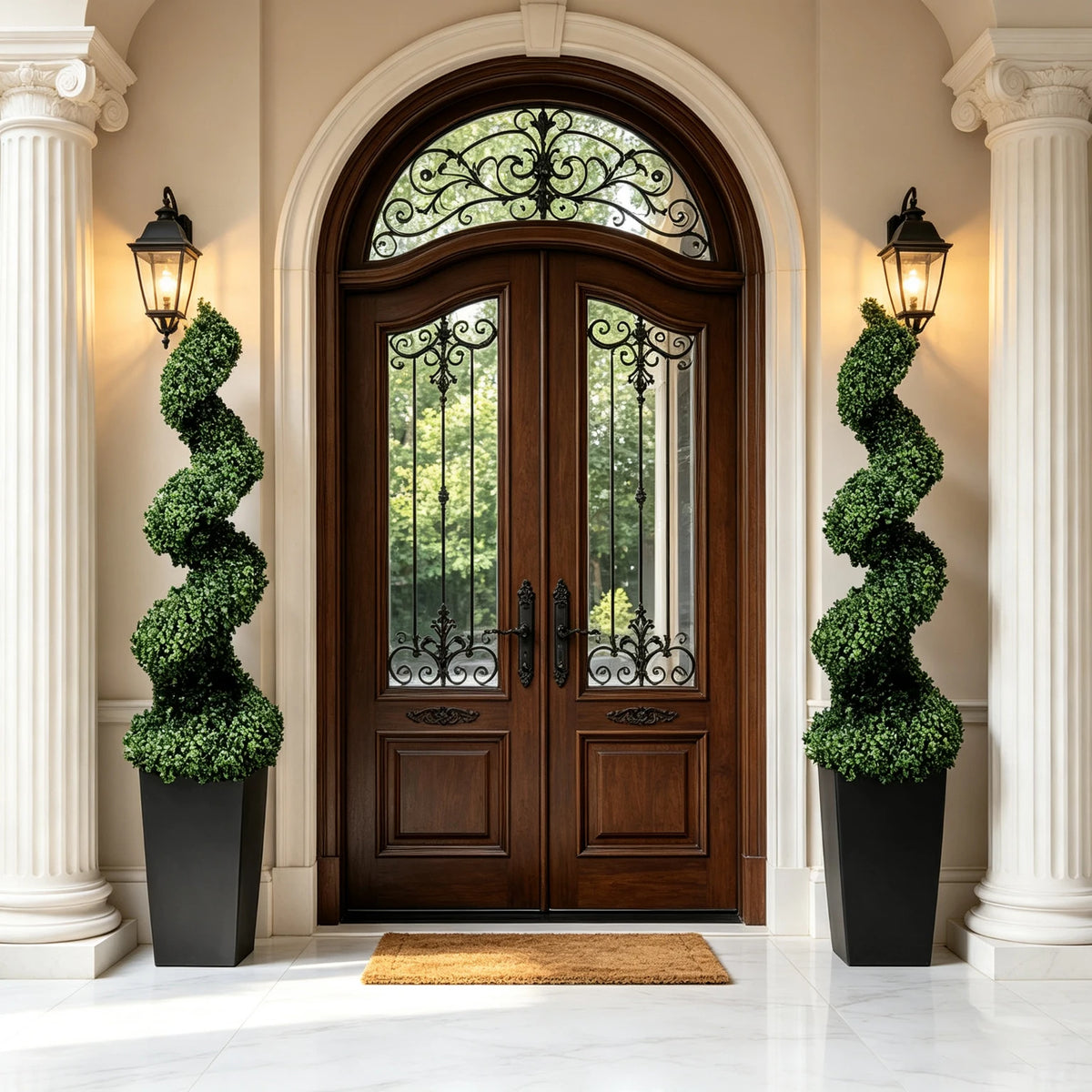 Spiral Boxwood Topiary Pair