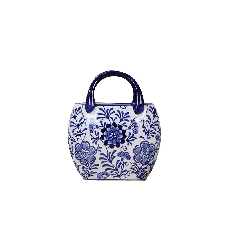 Blue and White Porcelain Desktop Handbag Vase