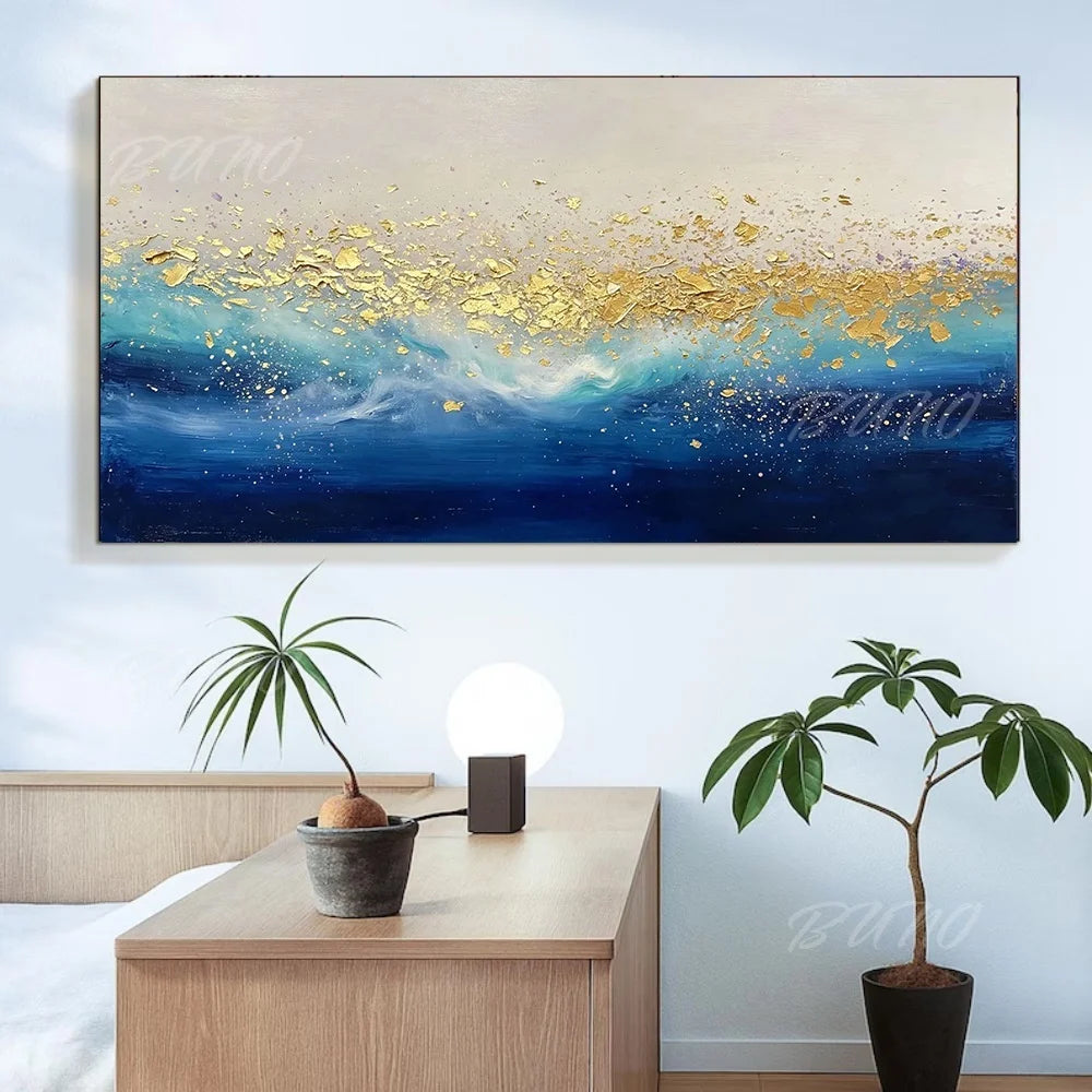 Blue Gold Foil Painting