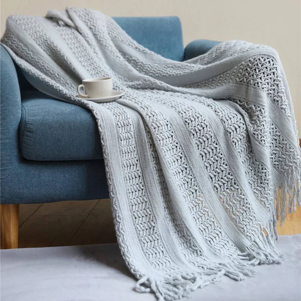 Pink Knitted Tassel Throw