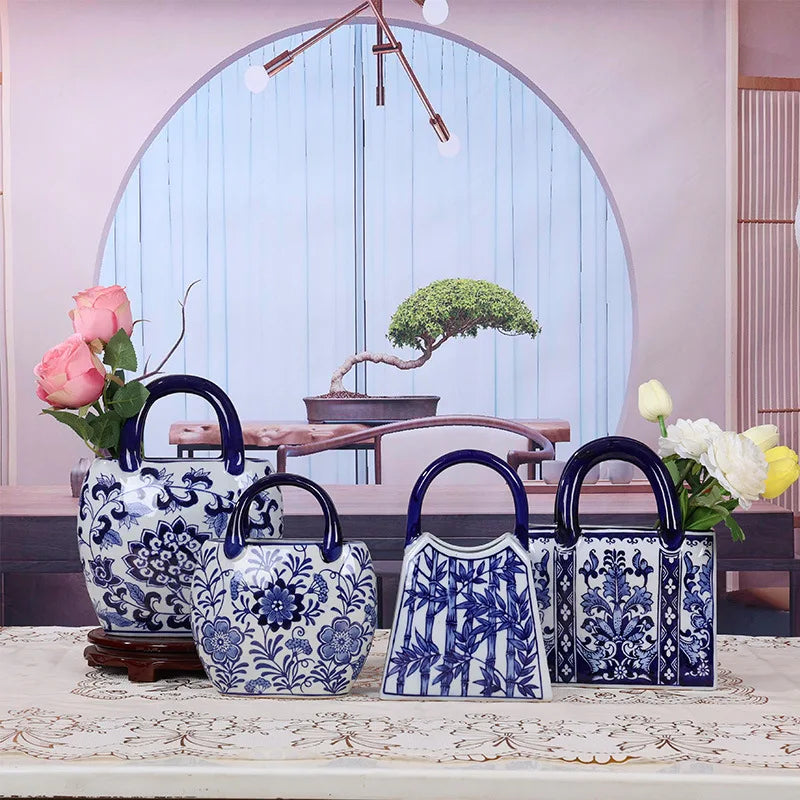 Blue and White Porcelain Desktop Handbag Vase