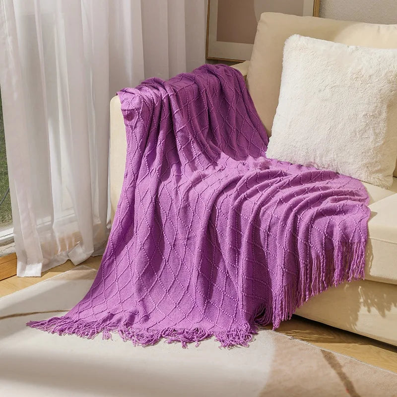 Cream Wave Knitted Blanket