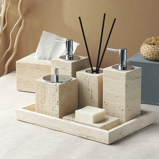 Travertine Vanity Accessories Set