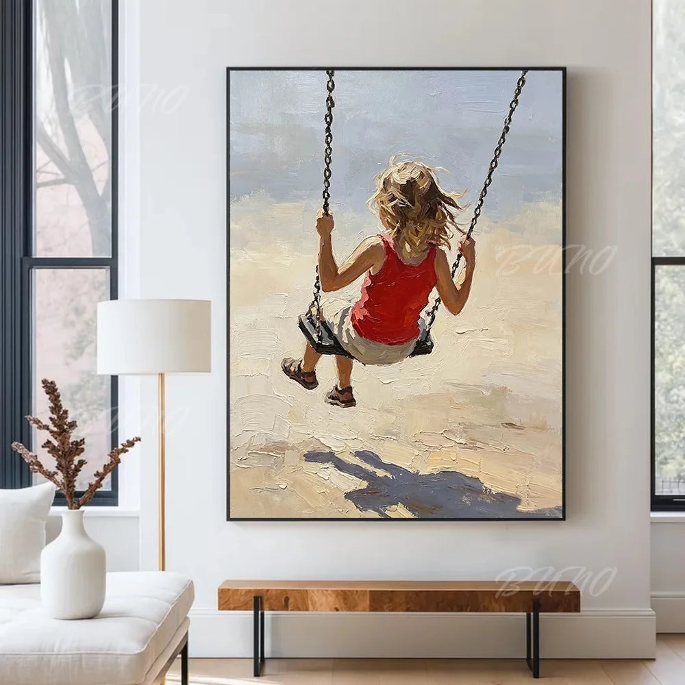 Girl on Beach Swing Painting