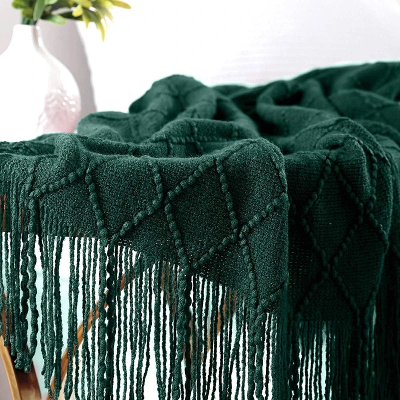Green Knitted Tassel Throw