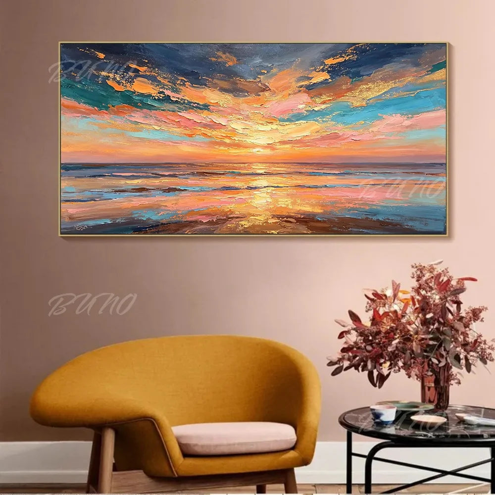 Golden Sunset Ocean Painting