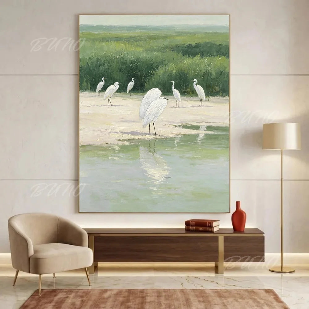 White Heron Wetland Painting