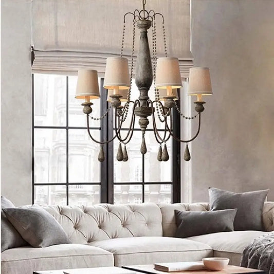 French Beaded Wood Chandelier