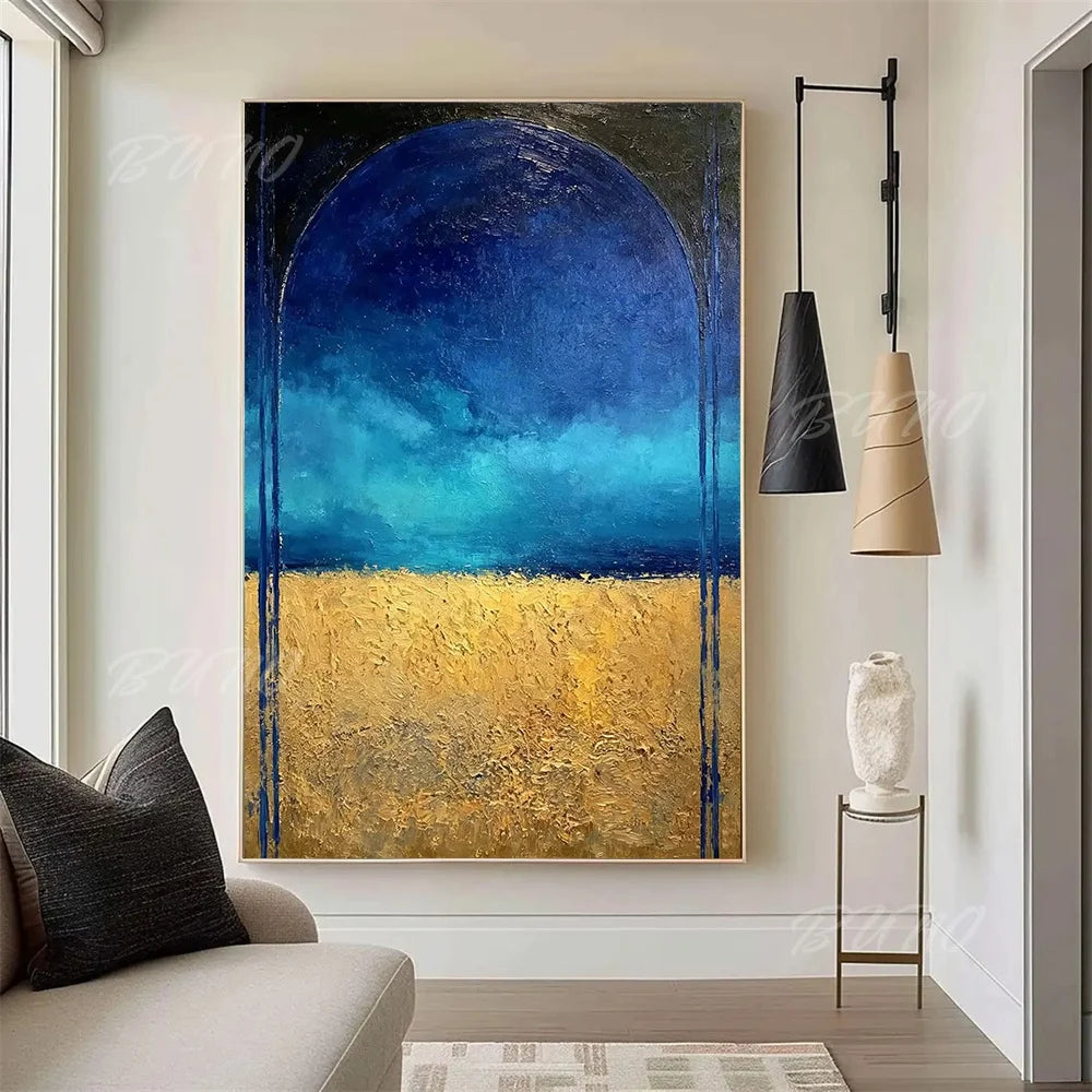 Geometric Blue Gold Painting