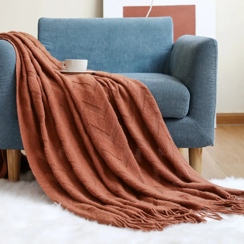 Cream Wave Knitted Blanket