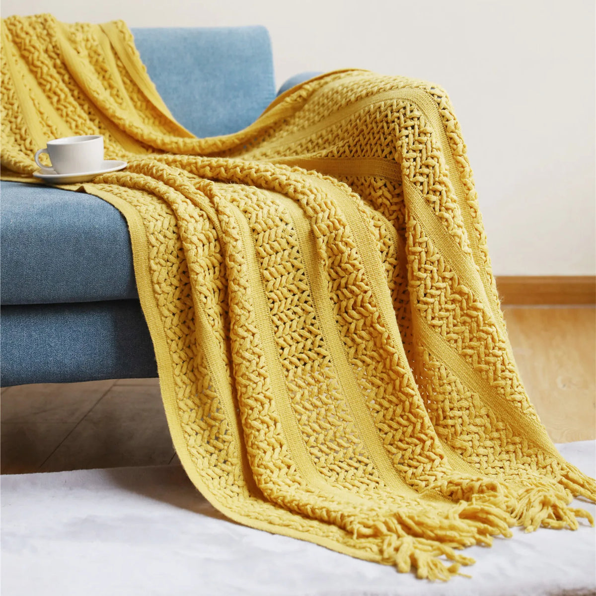 Khaki Grey Knitted Throw