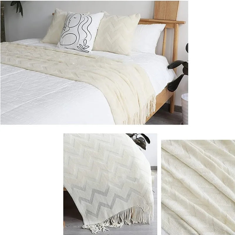 Cream Wave Knitted Blanket