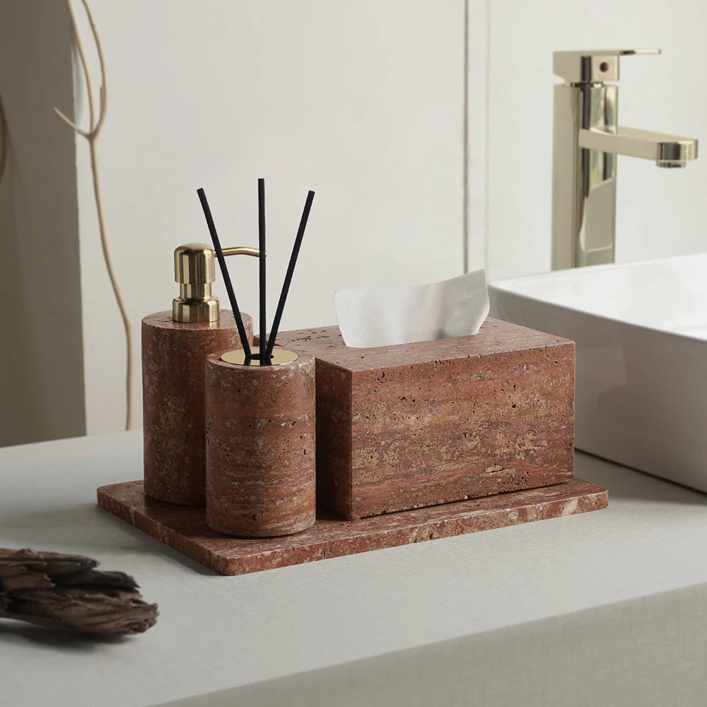 Red Travertine Bathroom Set Vintage