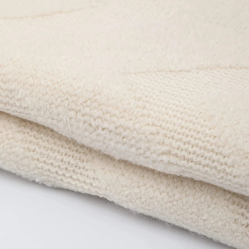 Cream Wave Knitted Blanket