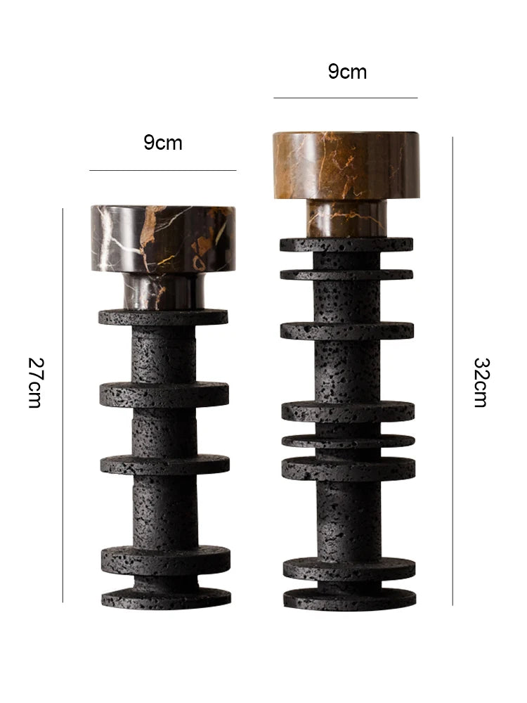 Large Black Marble Pillar Candlestick