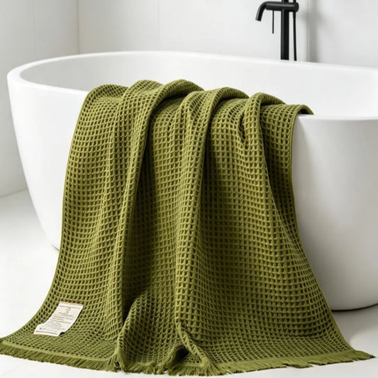 Green Waffle Bath Towel