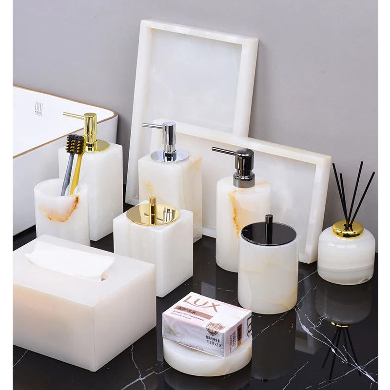 White Onyx Minimalist Bath Set
