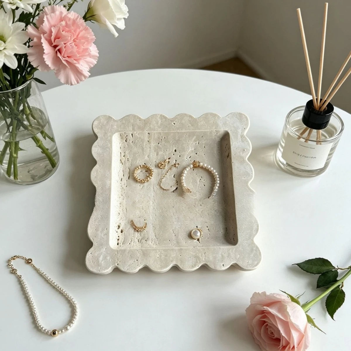Flower-Shaped Limestone Tray