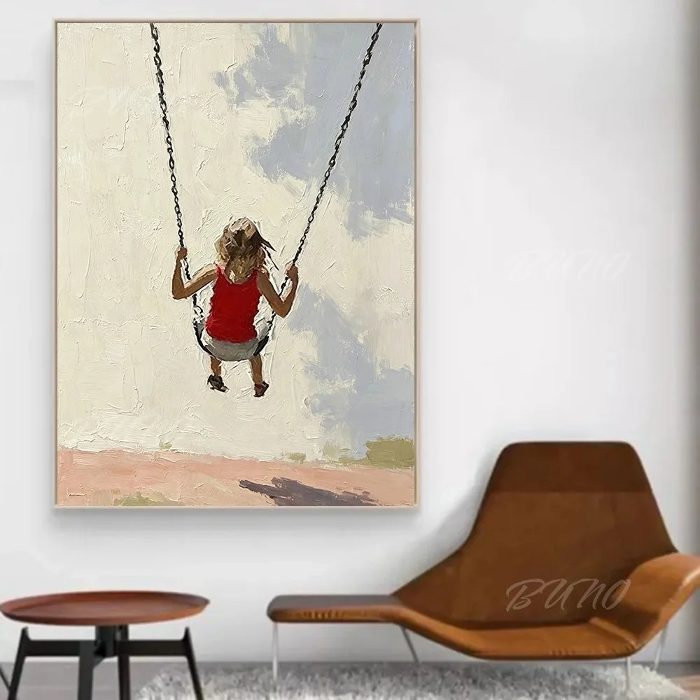 Girl on Beach Swing Painting