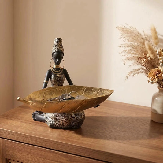 African Girl Holding a Plate Sculpture