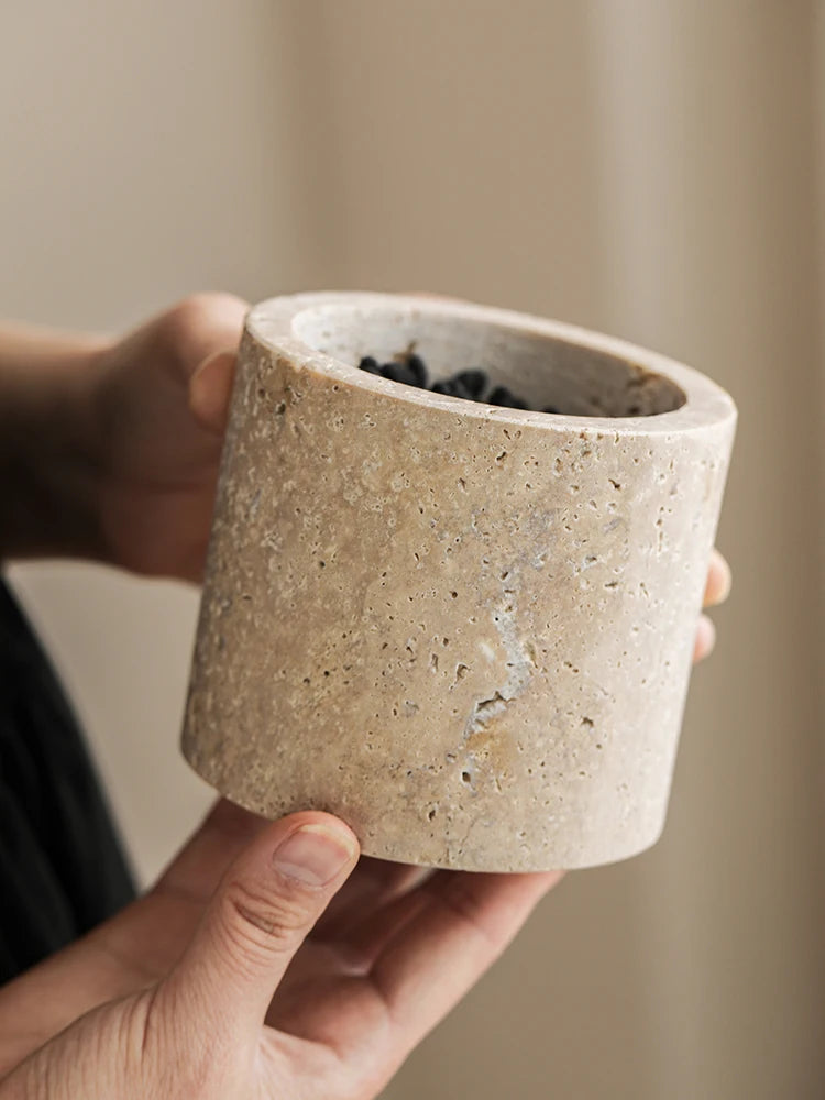 Natural Travertine Stone Cotton Swabs Holder