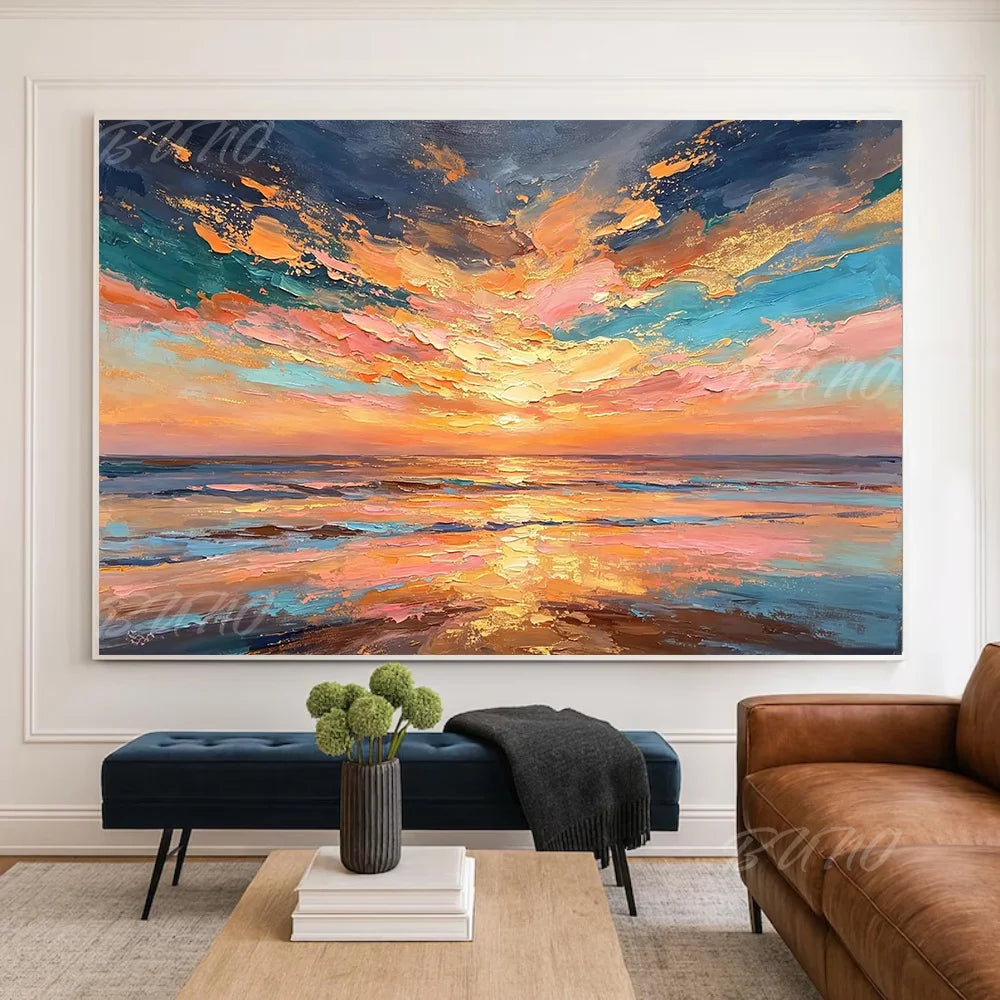 Gold Textured Seascape Art