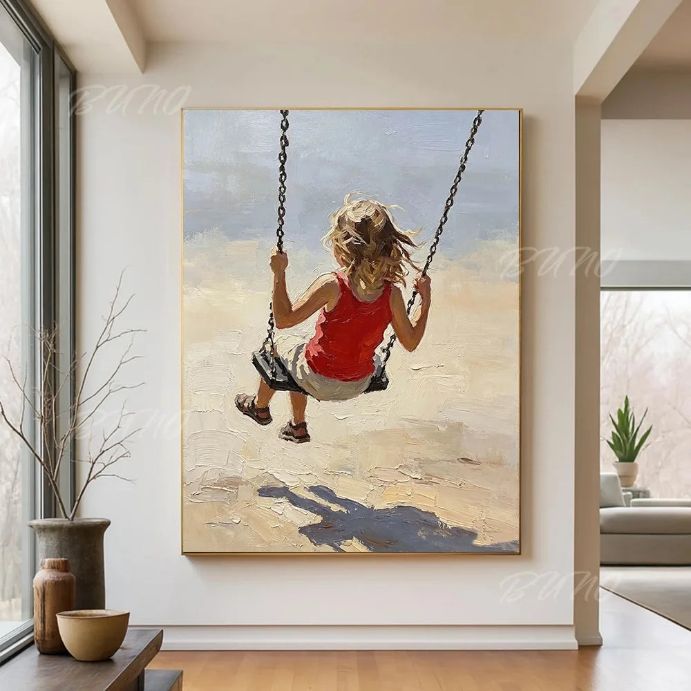Girl on Beach Swing Painting