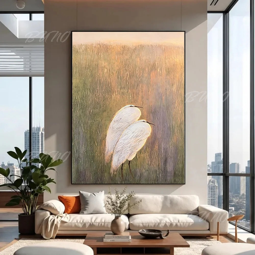 White Heron Wetland Painting