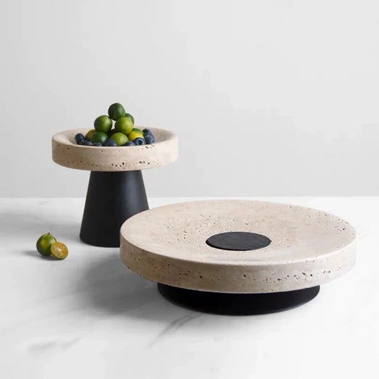 Beige Travertine Tray with Metal