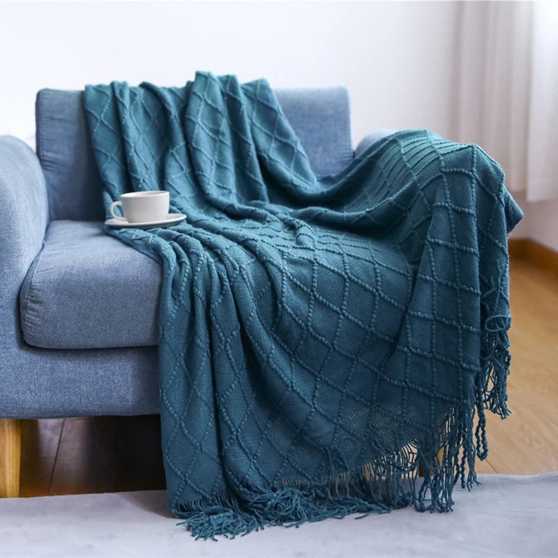 Cream Wave Knitted Blanket