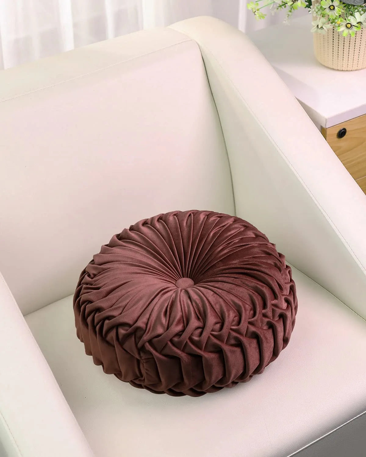 Pleated Velvet Round Cushion