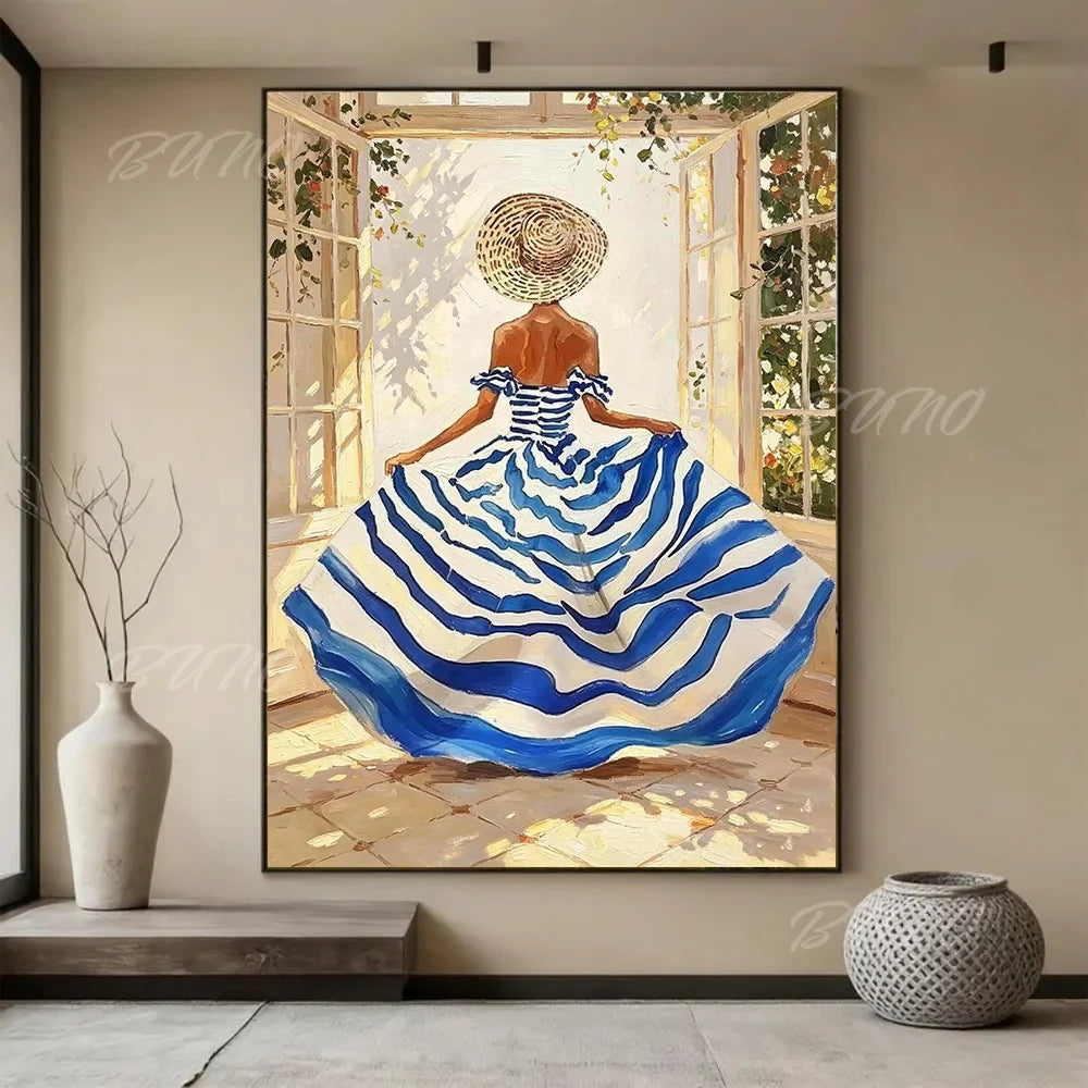 French Straw Hat Lady Painting