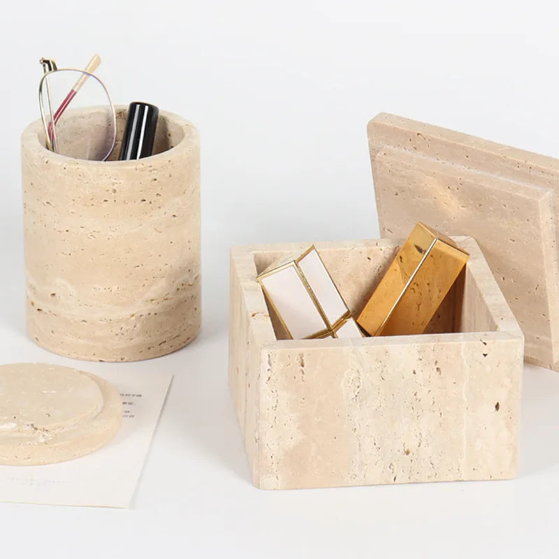 Decorative Travertine Storage Box