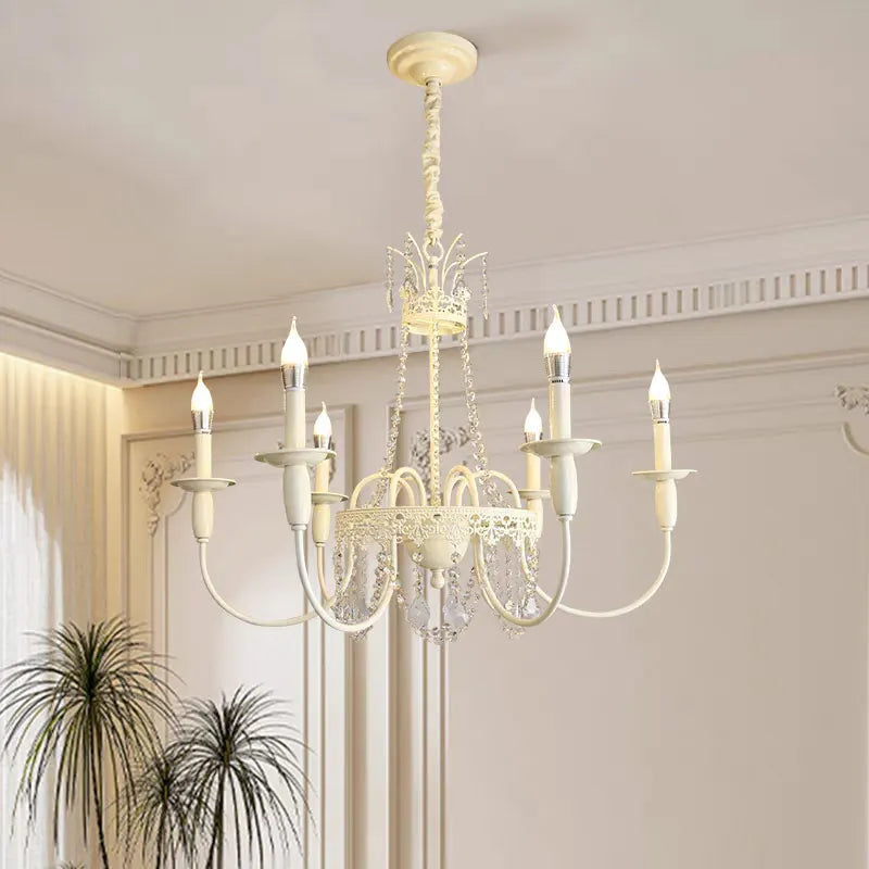 Modern 6-Light Crystal Chandelier White