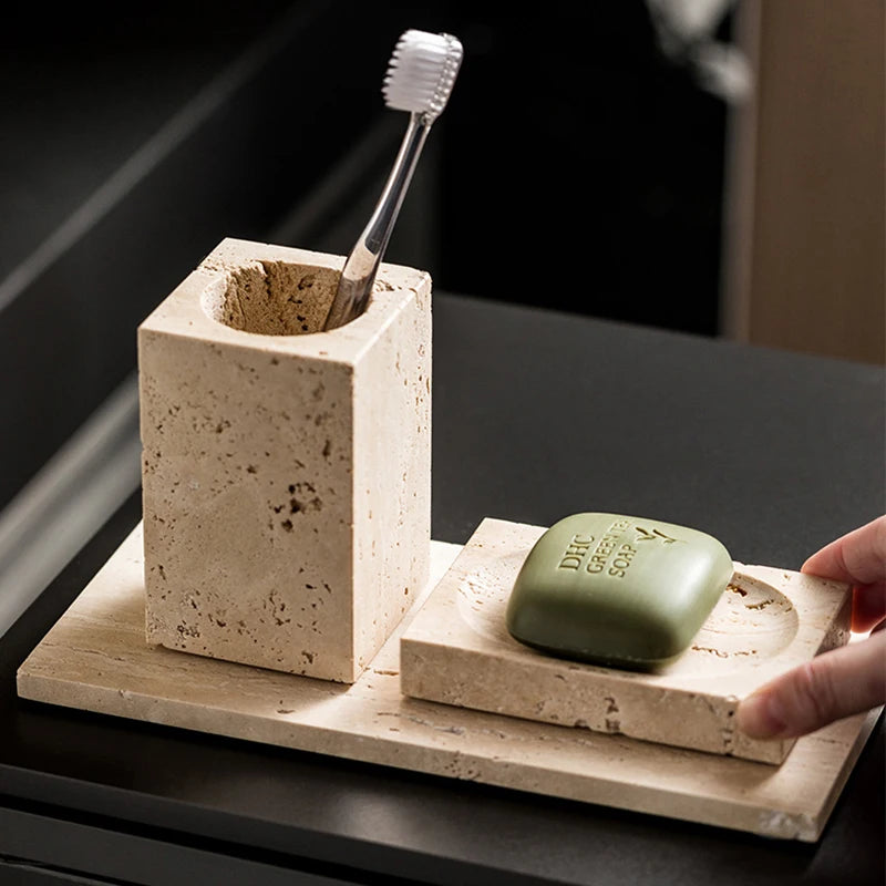 Beige Travertine Bathroom Set Natural