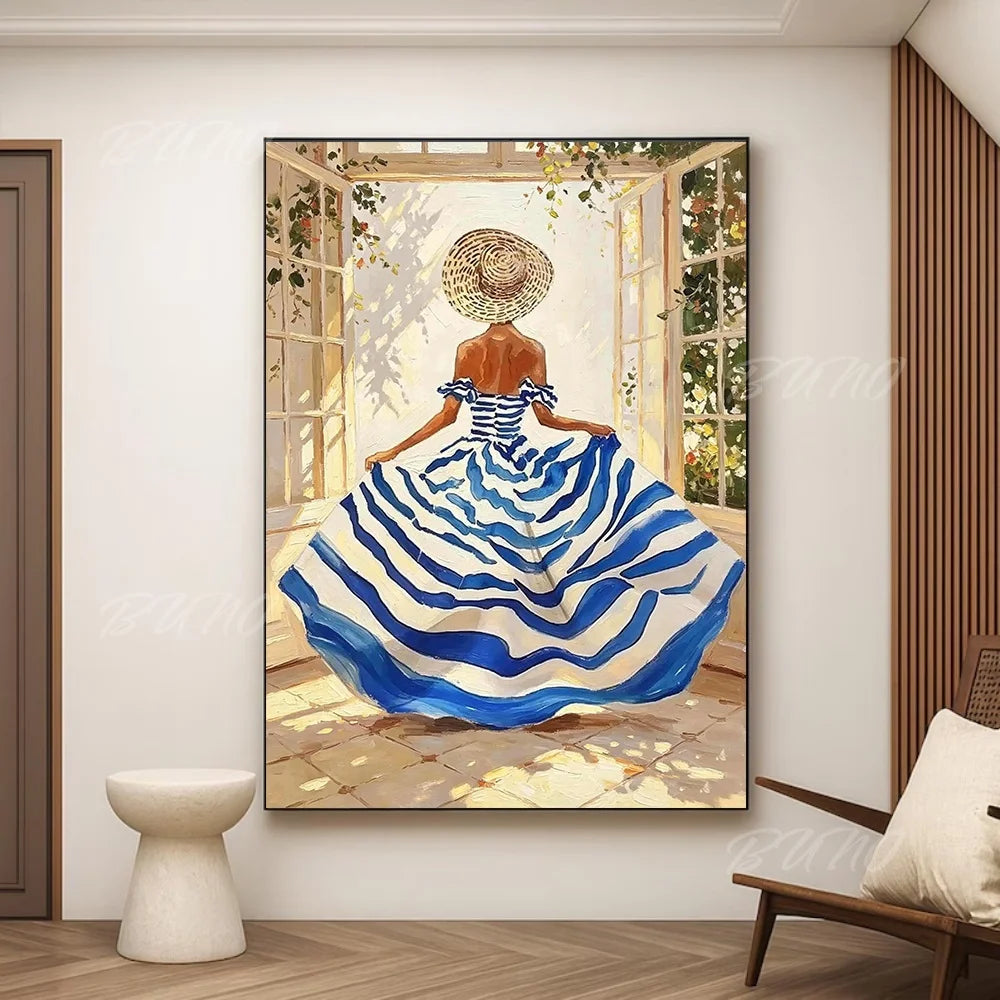 French Straw Hat Lady Painting