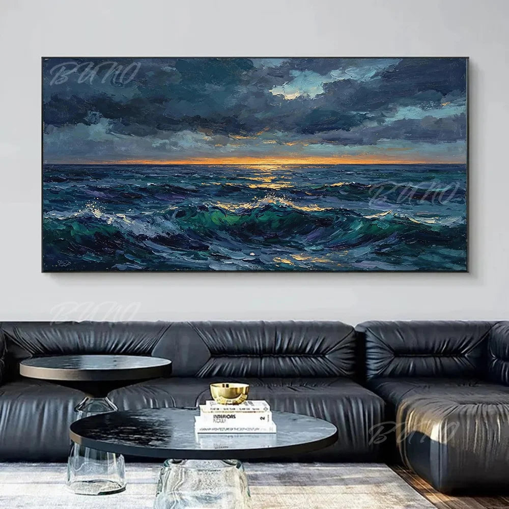 Golden Sunset Ocean Painting