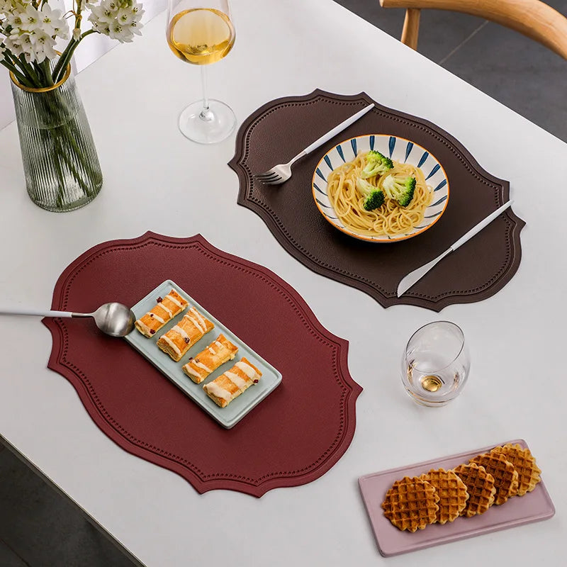 Red Oval Leather Placemats