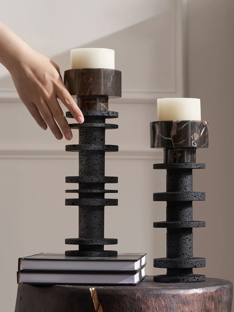 Large Black Marble Pillar Candlestick