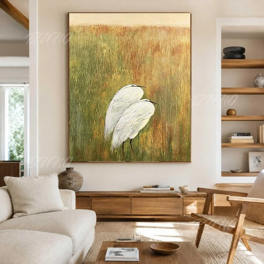White Heron Wetland Painting