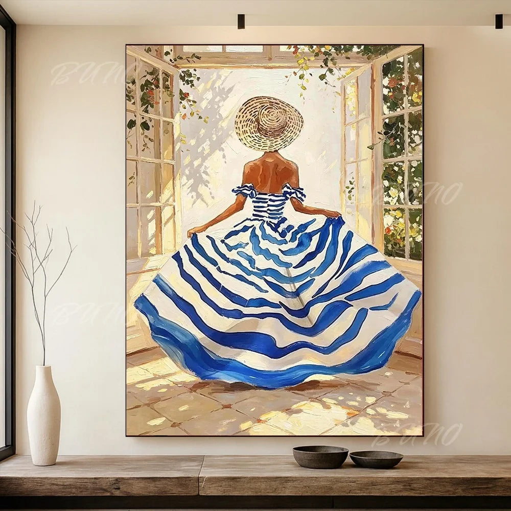 French Straw Hat Lady Painting