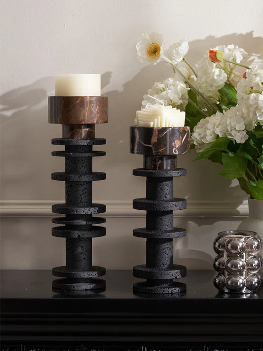 Large Black Marble Pillar Candlestick