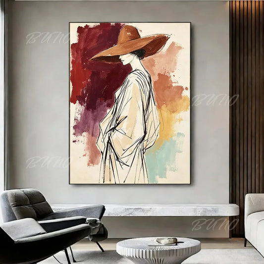 Wide Brim Hat Lady Painting