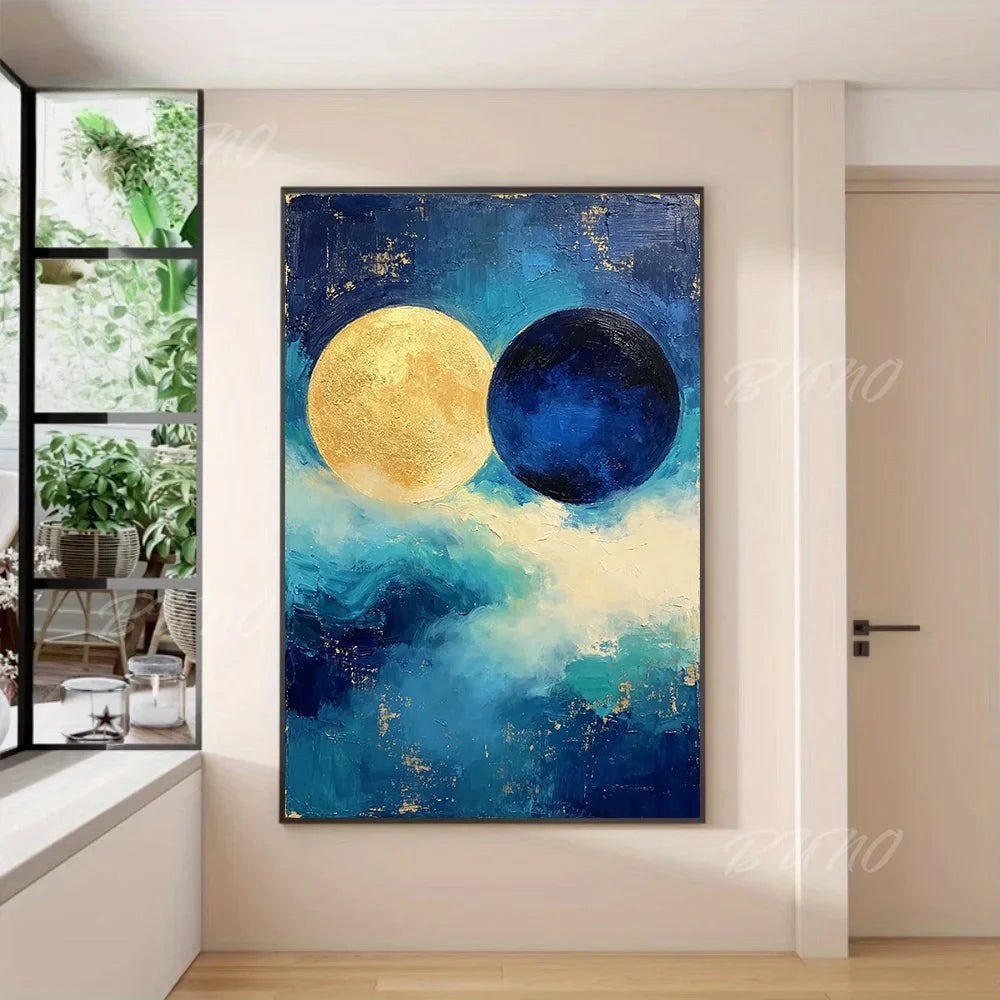 Geometric Blue Gold Painting