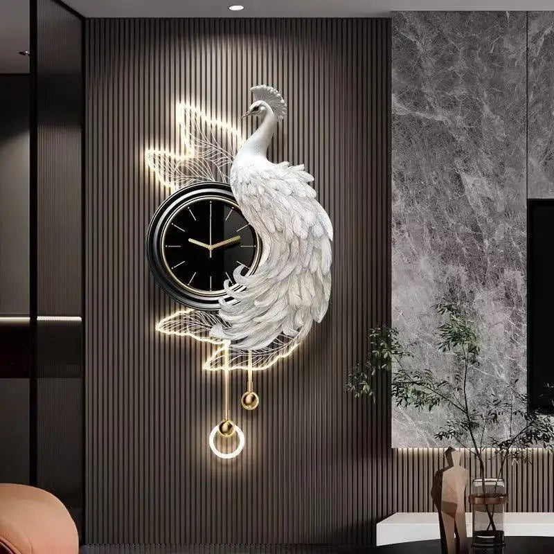 Peacock Clock Mural Light