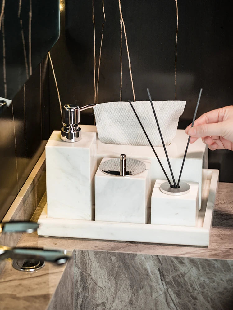 Volakas White Natural Marble Bathroom Set