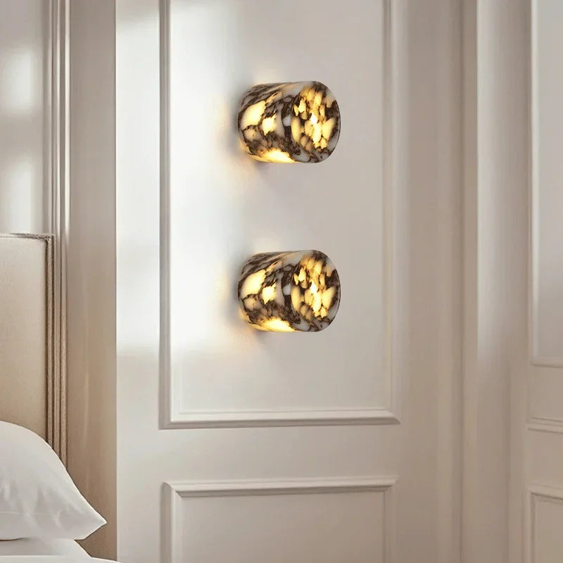 Cylindrical Marble Hallway Wall Lamp