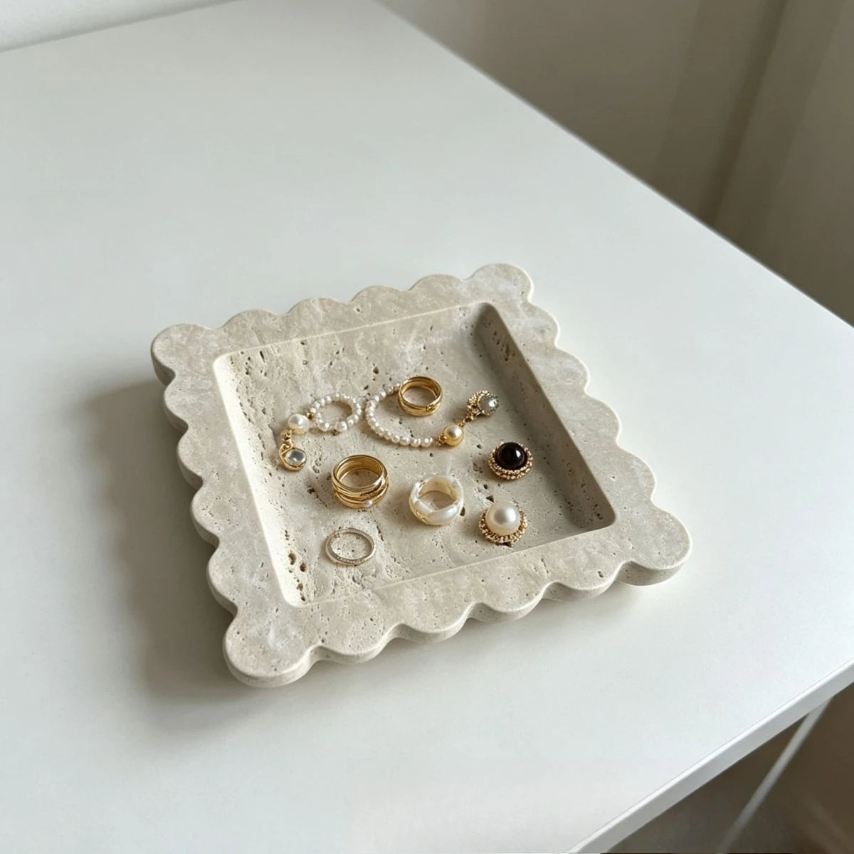 Flower-Shaped Limestone Tray