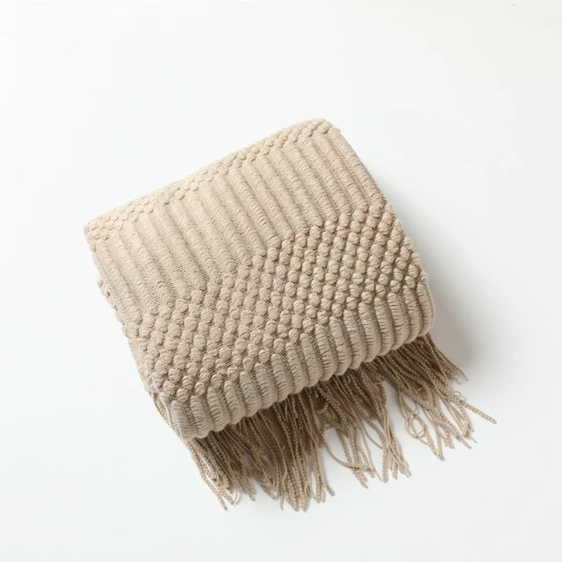 Khaki Wave Knitted Throw
