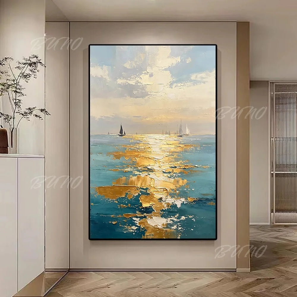 Gold Sailboat Ocean Painting